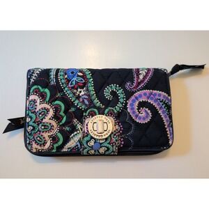 Vera Bradley Wallet Black Kiev Paisley Turnlock Trifold Quilted Cotton